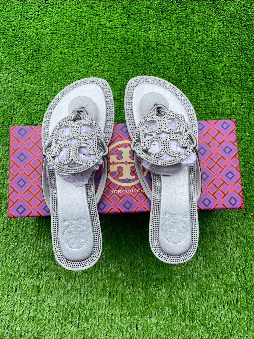 Tory Burch Silver Logo Cutout Sandals